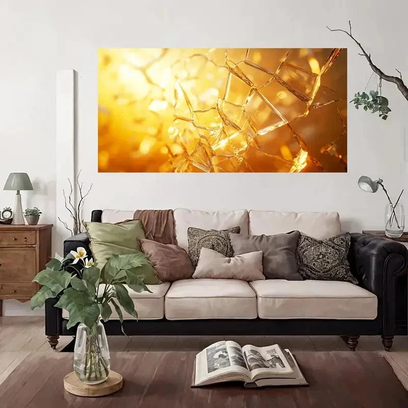 Yellow Abstract Pattern Shine Wall Art Canvas Office Home Room Framed 80x45cm
