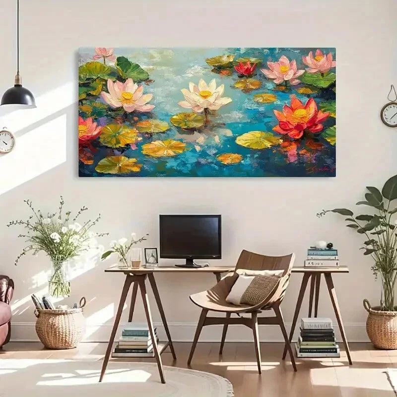 Lotus Flowers Pink Petals Lilie Wall Art Canvas Office Home Room Framed 120x60cm