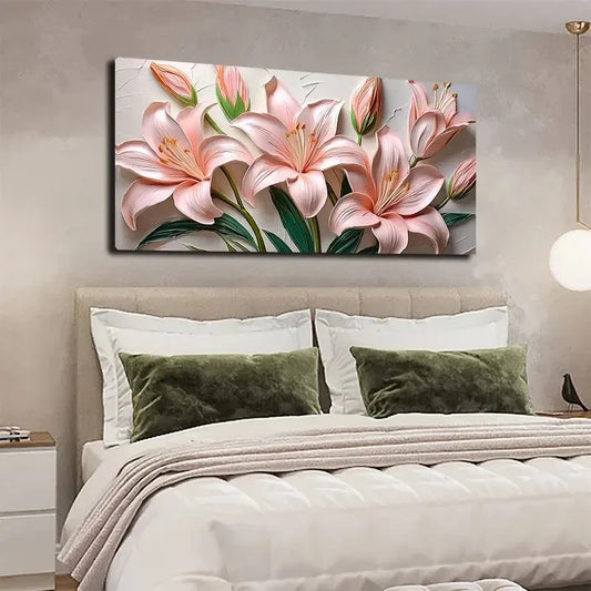 Vibrant 3D Pink Lily Design Wall Art canvas office home room framed 120x60cm