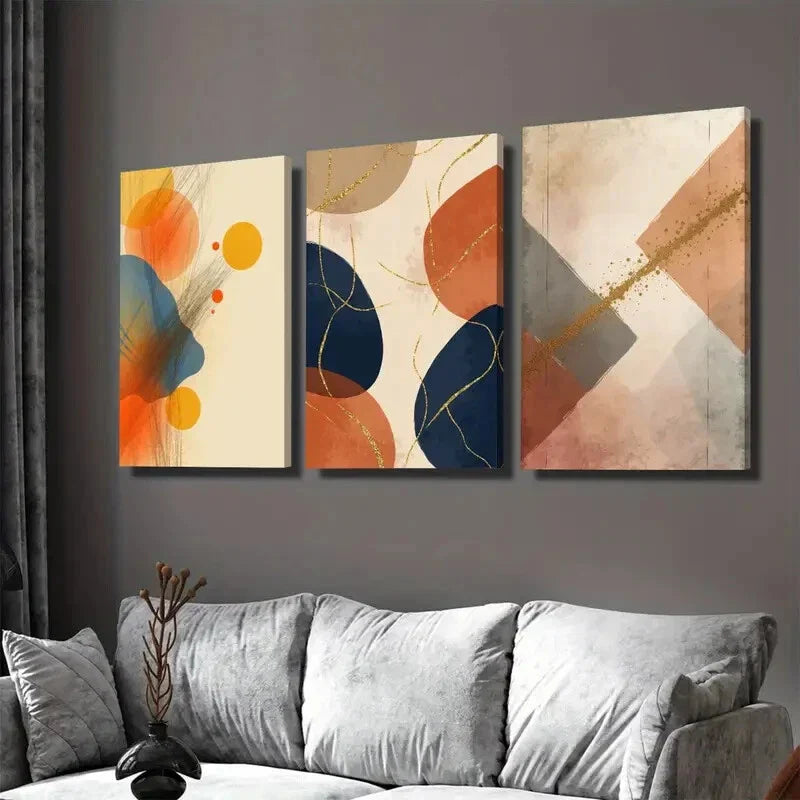 3pcs Abstract Geometric Vibrant Modern Wall Art Set Canvas Framed 40x60cm - High Quality Print 100% Australian Made Wall Canvas Ready to Hang
