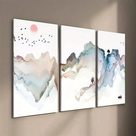 3pcs Mountain & River Design with Sunset Wall Art Set Canvas Framed 40x60cm - High Quality Print 100% Australian Made Wall Canvas Ready to Hang