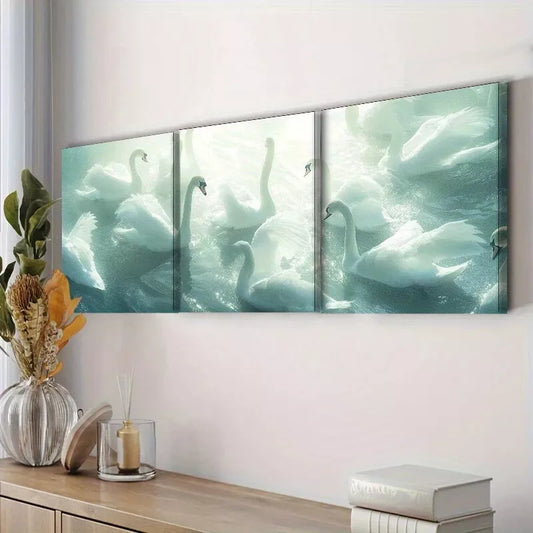3pcs Elegant Swans on Water Wall Art Set Canvas Framed 40x60cm - High Quality Print 100% Australian Made Wall Canvas Ready to Hang