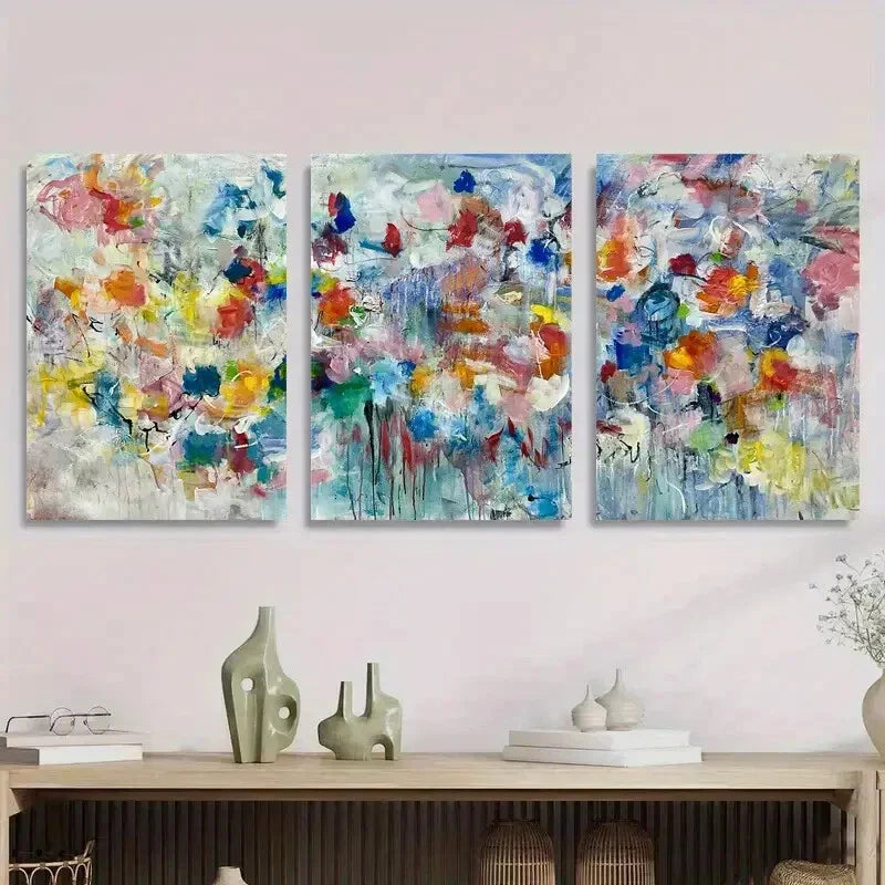 3pcs Vibrant Abstract Floral Colorful Brushstroke Metal Print Ready to Hang Art