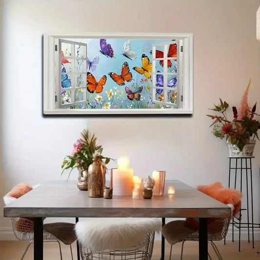 Vibrant Butterflies Soaring Wall Art Canvas Office Home Room Framed 120x60cm
