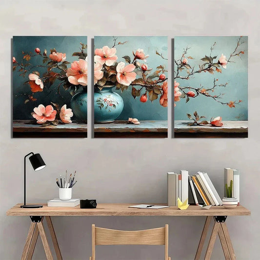 3pcs Fashion Mosaic Painting Flowers Pot Metal Print Ready to Hang Art