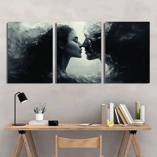 3pcs Abstract Black And White Warmth Of A Kiss Metal Print Ready to Hang Art