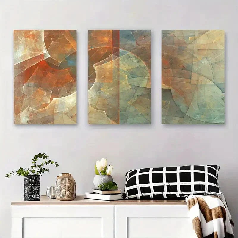 3pcs Earthy Tones & Textured Design Metal Print Ready to Hang Art