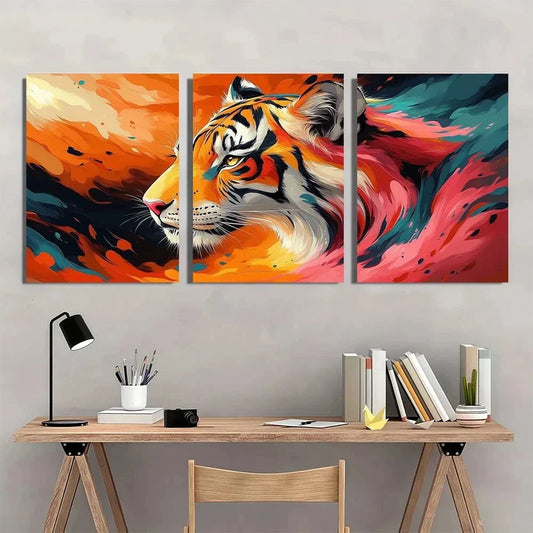 3pcs Colorful Abstract Vibrant Tiger Metal Print Ready to Hang Art