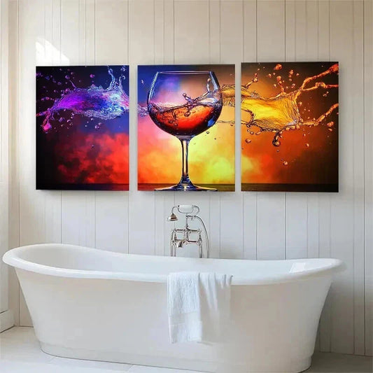 3pcs Wine Splash Wine Splash Vibrant Perfect Wall Art Set Canvas Framed 40x60cm - High Quality Print 100% Australian Made Wall Canvas Ready to Hang