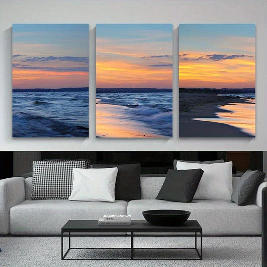 3pcs Sunset Beach Scene Coastal Metal Print Ready to Hang Art
