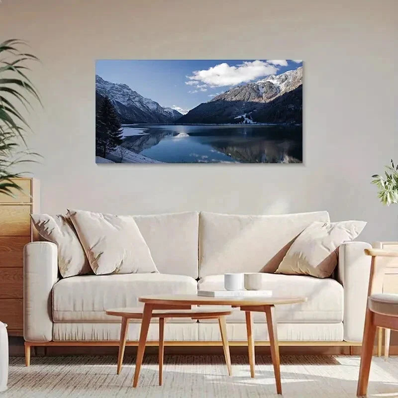 Snowy Mountain And Lakes Alpine Wall Art Canvas Office Home Room Framed 120x60cm