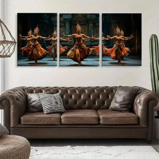 3pcs Traditional Dance Vibrant Cultural Perfect Wall Art Set Canvas Framed 40x60cm - High Quality Print 100% Australian Made Wall Canvas Ready to Hang
