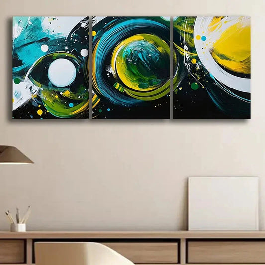 3pcs Green Bubble Abstract Painting Metal Print Ready to Hang Art
