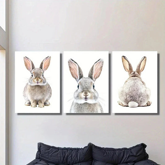 3pcs Easter Bunny Face Cute Rabbit Nordic Style Metal Print Ready to Hang Art