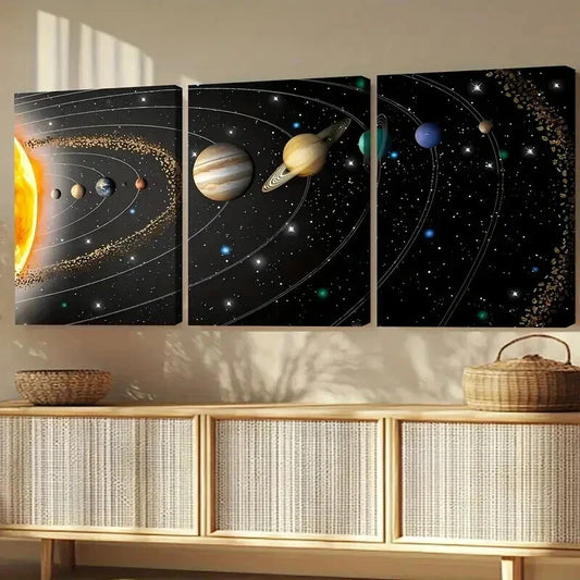 3pcs Modern Cosmic Art Black Line & Space Sun Wall Art Set Canvas Framed 40x60cm - High Quality Print 100% Australian Made Wall Canvas Ready to Hang