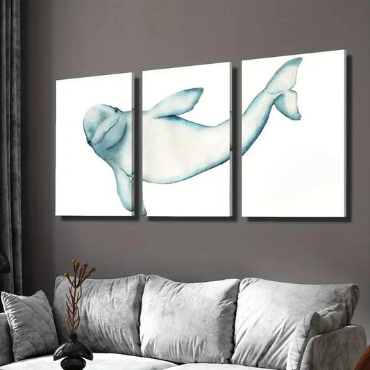 3pcs Whale , Modern Marine Life Wall Art Set Canvas Framed 40x60cm - High Quality Print 100% Australian Made Wall Canvas Ready to Hang