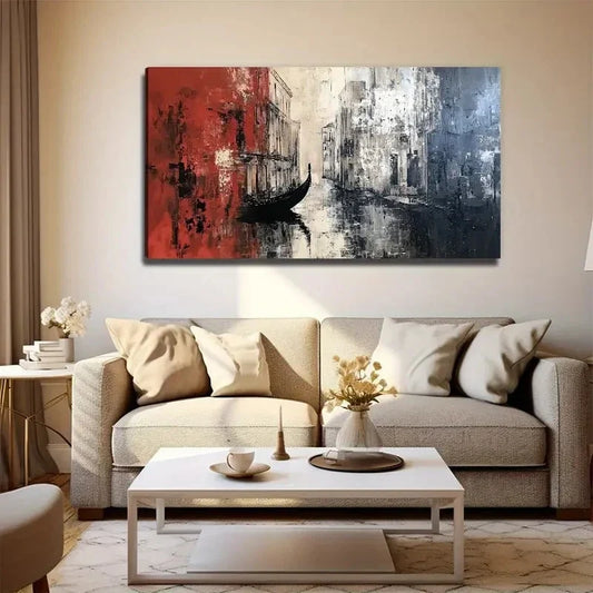 Boat In Venice Nature Wall Art Canvas Office Home Room Framed 120x60cm