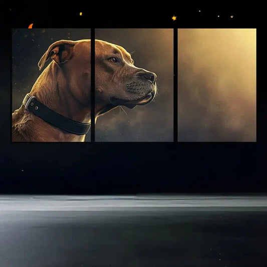 3pcs Rustic Brown Dog Black Belt Metal Print Ready to Hang Art