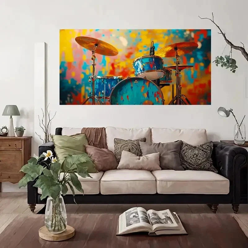 Abstract Colorful Drum Set Wall Art Canvas Office Home Room Framed 80x45cm