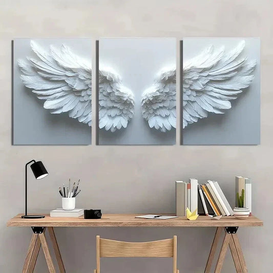 3pcs White Angel Wings Painting Metal Print Ready to Hang Art