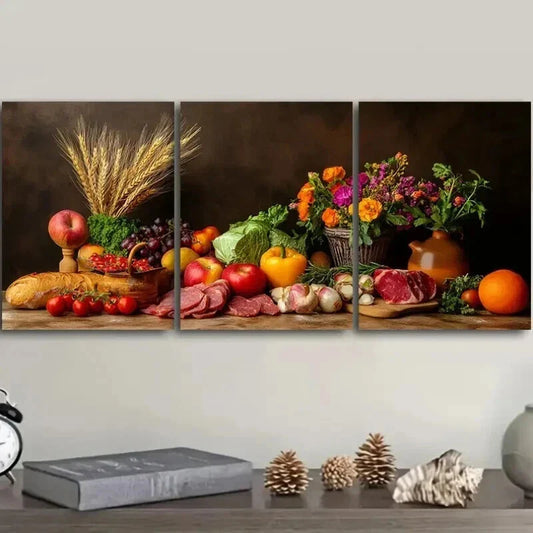 3pcs Luxurious Food Painting Colorful Perfect Wall Art Set Canvas Framed 40x60cm - High Quality Print 100% Australian Made Wall Canvas Ready to Hang