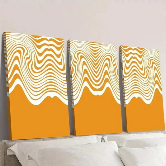 3pcs Flowing Caramel Wavy Seamless Pattern Wall Art Set Canvas Framed 40x60cm - High Quality Print 100% Australian Made Wall Canvas Ready to Hang