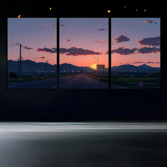 3pcs Sunset Highway Vibrant Clouds Metal Print Ready to Hang Art