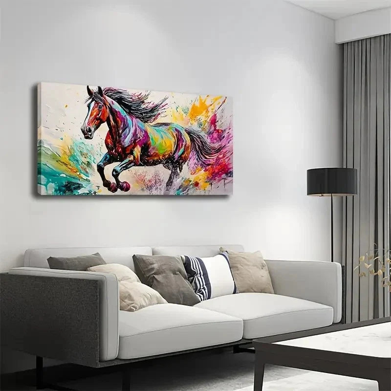 Vibrant Horse Watercolor Color Wall Art Canvas Office Home Room Framed 120x60cm