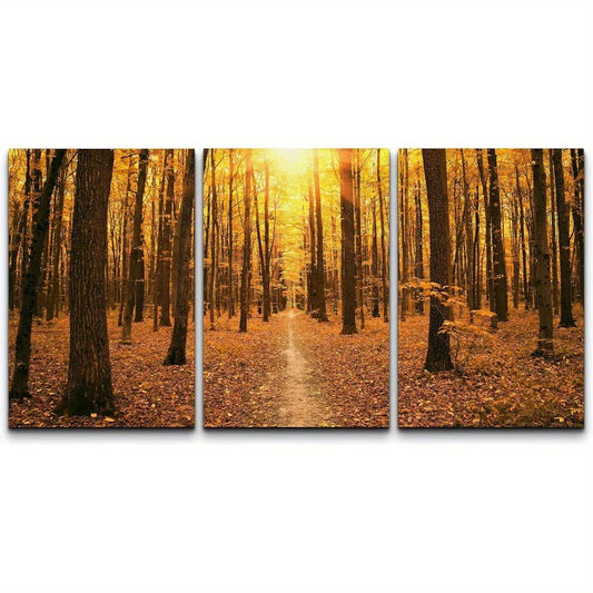 3pcs Autumn Tree Forest Dusk Nature Red & Orange Metal Print Ready to Hang Art