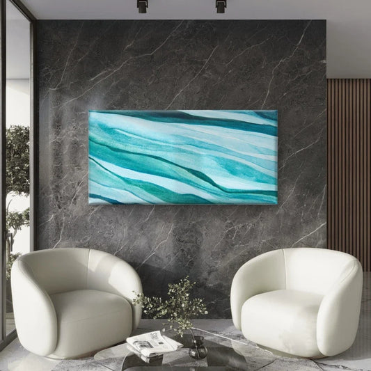 Blue Watercolor Abstract Style Wall Art Canvas Office Home Room Framed 80x45cm