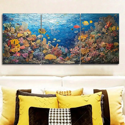 3pcs Creatures Of The Sea Floor Coral Reefs Wall Art Set Canvas Framed 40x60cm - High Quality Print 100% Australian Made Wall Canvas Ready to Hang