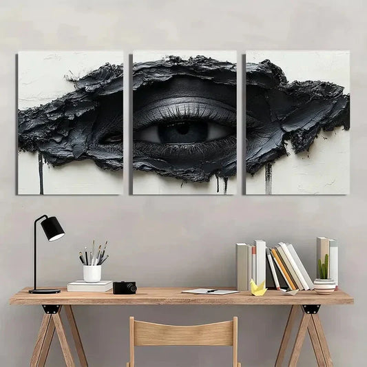 3pcs Black Eyes Abstract Black and White Metal Print Ready to Hang Art