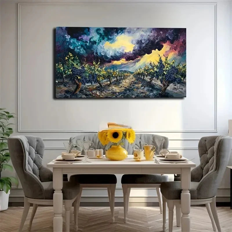 Dark Clouds Over Vineyard Lands Wall Art Canvas Office Home Room Framed 120x60cm