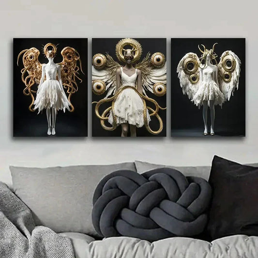 3pcs Featuring Golden Wings, Perfect Metal Print Ready to Hang Art