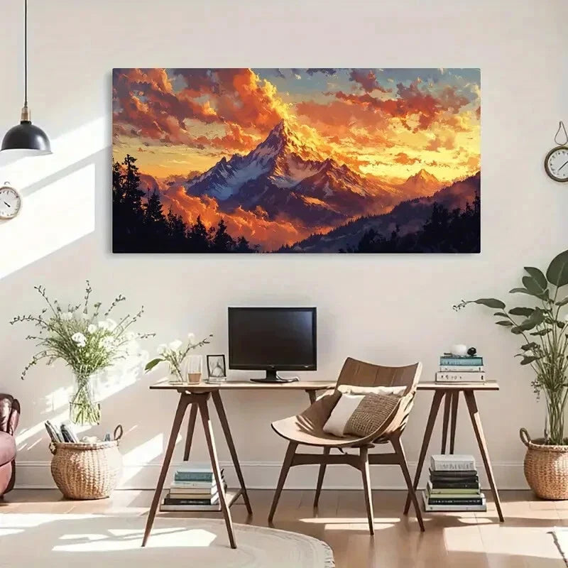 Sunset Mountain Clouds & Golden Wall Art Canvas Office Home Room Framed 120x60cm