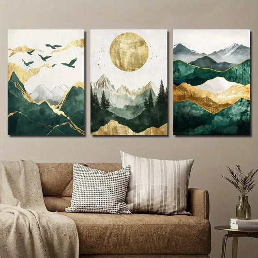 3pcs Abstract Golden Mountain Creative Metal Print Ready to Hang Art