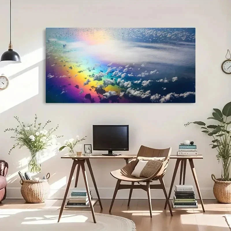 Rainbow In Clouds Classic Decor Wall Art Canvas Office Home Room Framed 80x45cm