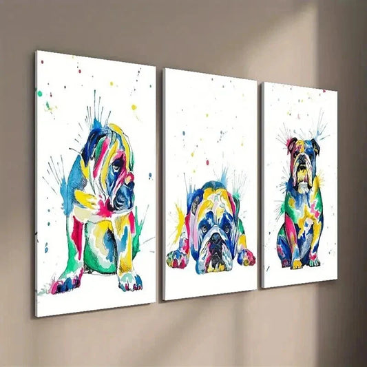 3pcs Colorful English Bulldog Decor Wall Art Set Canvas Framed 40x60cm - High Quality Print 100% Australian Made Wall Canvas Ready to Hang