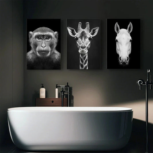 3pcs Black And White Wild Animal Metal Print Ready to Hang Art