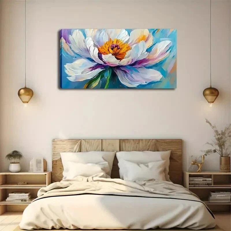 Vibrant White Peony Colorful Wall Art Canvas Office Home Room Framed 120x60cm