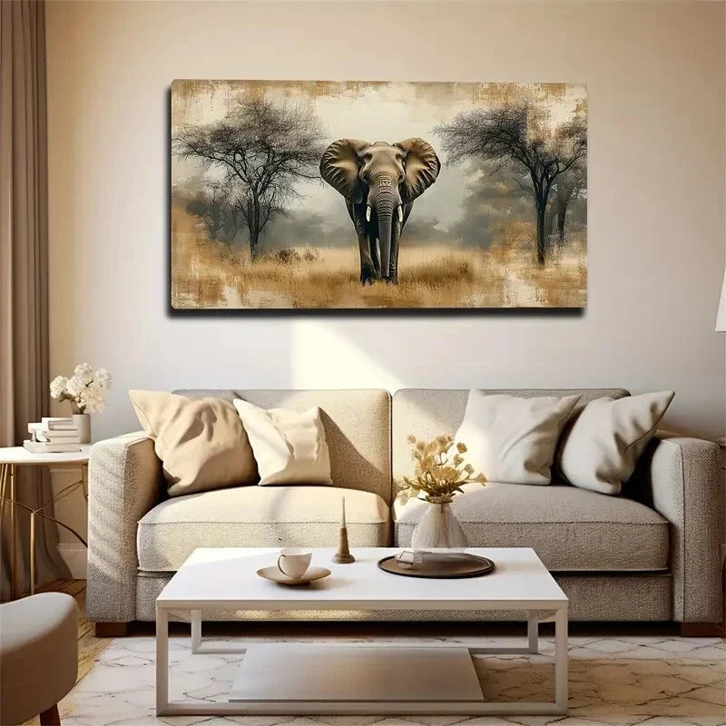Realistic Style Elephant Dark Wall Art Canvas Office Home Room Framed 120x60cm