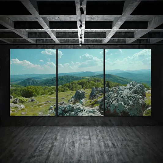 3pcs Mountain Top Scenery Green Forest Metal Print Ready to Hang Art