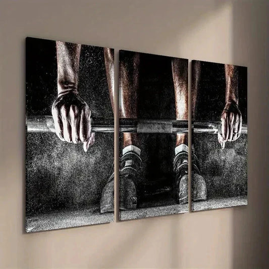3pcs Weightlifting Man in Gym Decor Wall Art Set Canvas Framed 40x60cm - High Quality Print 100% Australian Made Wall Canvas Ready to Hang
