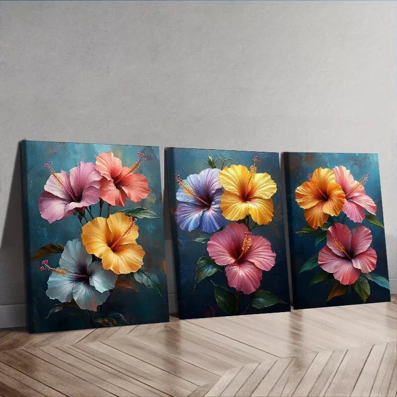 3pcs Hibiscus Flowers Canvas Floral Wall Art Set Canvas Framed 40x60cm - High Quality Print 100% Australian Made Wall Canvas Ready to Hang