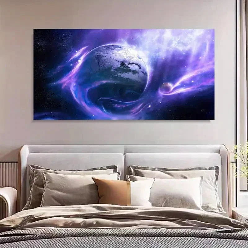 Purple Space Galactic Landscape Wall Art Canvas Office Home Room Framed 120x60cm