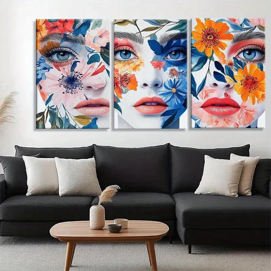 3pcs Floral Face Blending Beautiful Perfect Wall Art Set Canvas Framed 40x60cm - High Quality Print 100% Australian Made Wall Canvas Ready to Hang