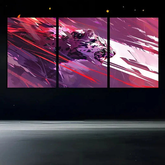 3pcs Abstract Purple Leopard Red Accents Metal Print Ready to Hang Art