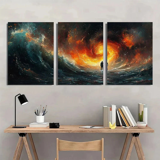 3pcs Cosmic Nebula Design Vintage Metal Print Ready to Hang Art
