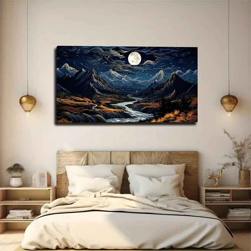 Mountain River Suitable Wall Art Canvas Office Home Room Framed 80x45cm