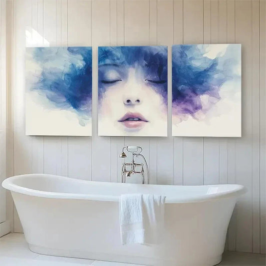 3pcs Serene Blue and Purple Triptych Perfect Wall Art Set Canvas Framed 40x60cm - High Quality Print 100% Australian Made Wall Canvas Ready to Hang